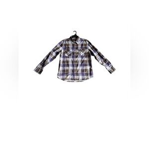 VANS OF THE WALL MENS LONG SLEEVE PLAID PURPLE GRAY SHIRT SZ L